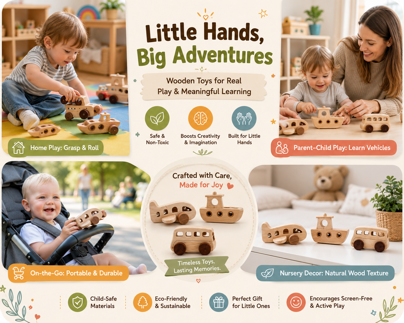 Kids playing with wooden educational toys.